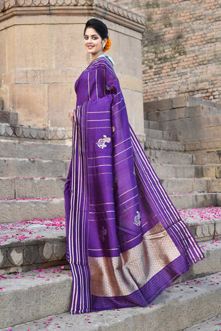 Purple Pure Katan Silk Banarasi Handloom Saree