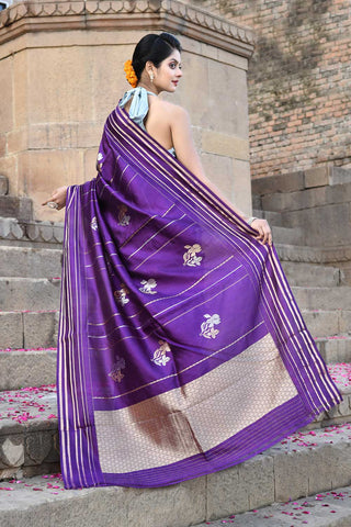 Purple Pure Katan Silk Banarasi Handloom Saree