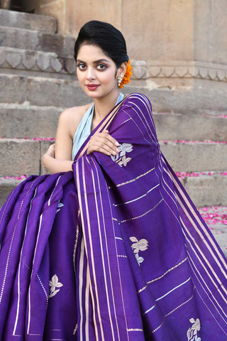 Purple Pure Katan Silk Banarasi Handloom Saree