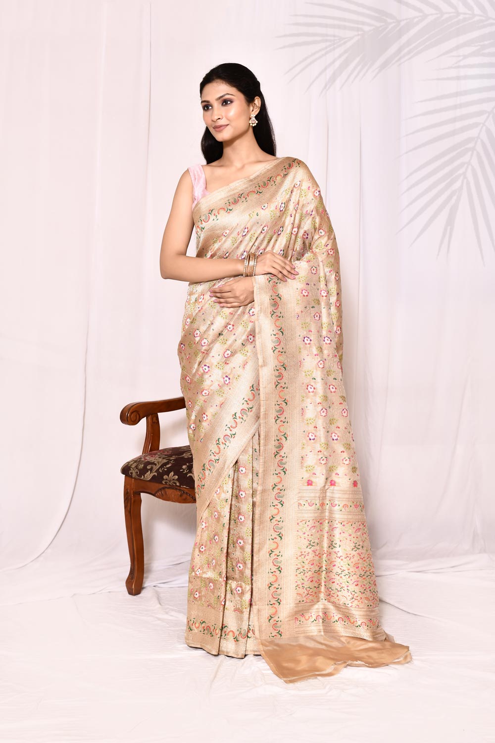 Gold Tussar Pure Katan Silk Banarasi  Handloom Saree