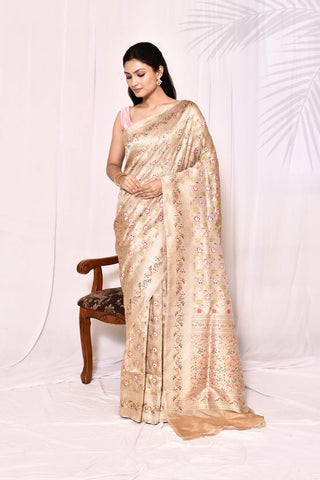 Gold Tussar Pure Katan Silk Banarasi  Handloom Saree