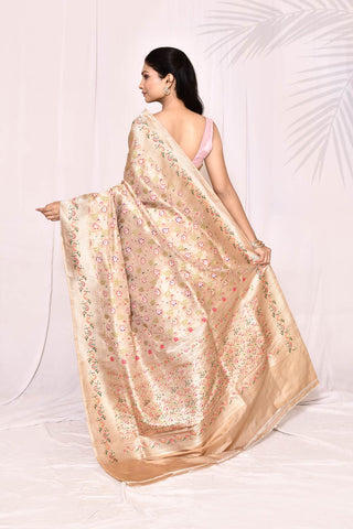 Gold Tussar Pure Katan Silk Banarasi  Handloom Saree