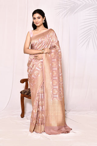 Old Rose Gold Pure Tussar Georgette Silk Banarasi Handloom Silk Saree