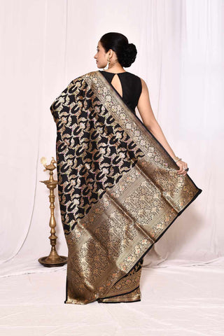 Midnight Black  Pure Katan Silk Banarasi Handloom Silk Saree