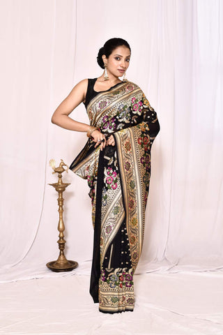 Black Pure Silk Khaddi Georgette Banarasi Handloom Saree