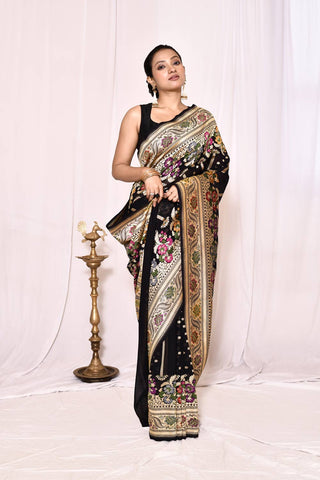 Black Pure Silk Khaddi Georgette Banarasi Handloom Saree