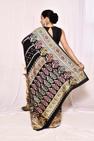 Black Pure Silk Khaddi Georgette Banarasi Handloom Saree