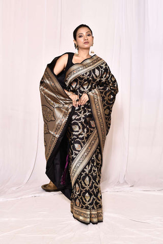 Black Pure Katan Banarasi Handloom Silk Saree