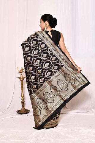 Black Pure Katan Banarasi Handloom Silk Saree