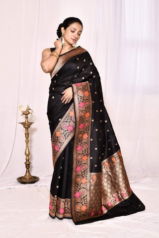 Black Pure Katan Silk Banarasi Handloom Saree