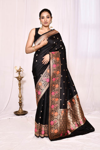 Black Pure Katan Silk Banarasi Handloom Saree