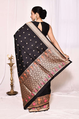 Black Pure Katan Silk Banarasi Handloom Saree