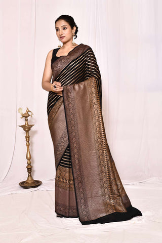 Black Pure Khaddi Georgette Banarasi Handloom Silk Saree