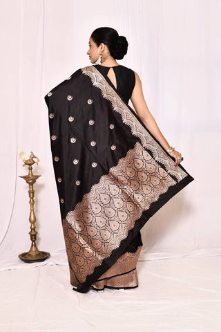 Black Pure Katan Silk Banarasi Handloom Silk Saree