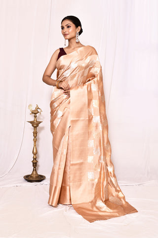 Peach Pure Katan Silk Banarasi Handloom Saree