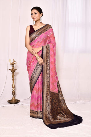 Lilac- Pink Pure Khaddi Georgette Banarasi Handloom Silk saree