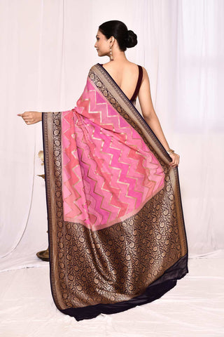 Lilac- Pink Pure Khaddi Georgette Banarasi Handloom Silk saree