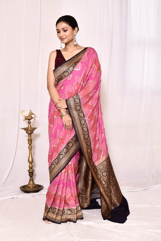 Lilac- Pink Pure Khaddi Georgette Banarasi Handloom Silk saree