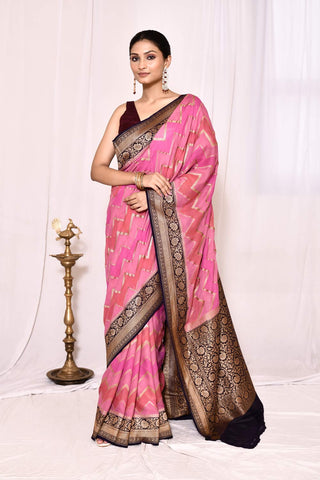 Lilac- Pink Pure Khaddi Georgette Banarasi Handloom Silk saree