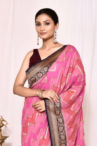 Lilac- Pink Pure Khaddi Georgette Banarasi Handloom Silk saree