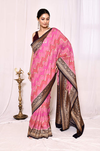 Lilac- Pink Pure Khaddi Georgette Banarasi Handloom Silk saree