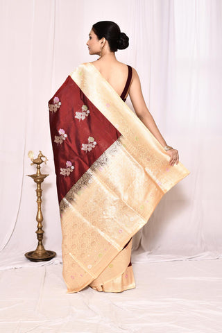 Cranberry Maroon Pure Katan Silk Banarasi Handloom Silk Saree