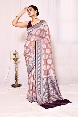 Pink Pure Khaddi Georgette Banarasi Handloom Silk Saree