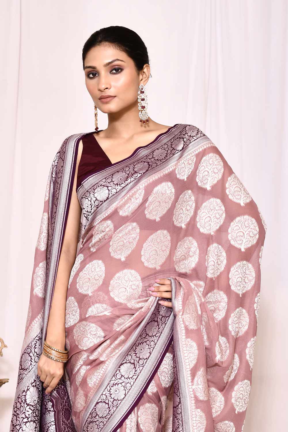 Pink Pure Khaddi Georgette Banarasi Handloom Silk Saree