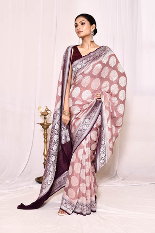 Pink Pure Khaddi Georgette Banarasi Handloom Silk Saree