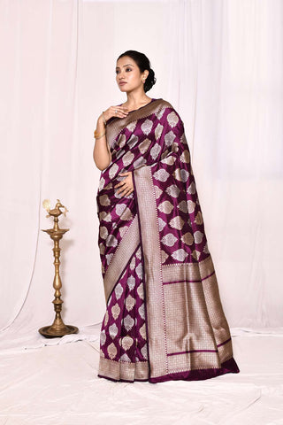 Cadbury Purple Pure Katan Silk Banarasi Handloom Silk Saree