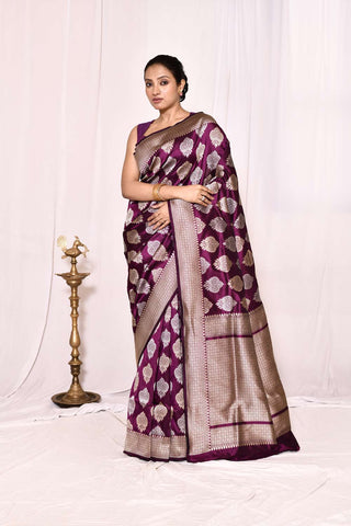 Cadbury Purple Pure Katan Silk Banarasi Handloom Silk Saree