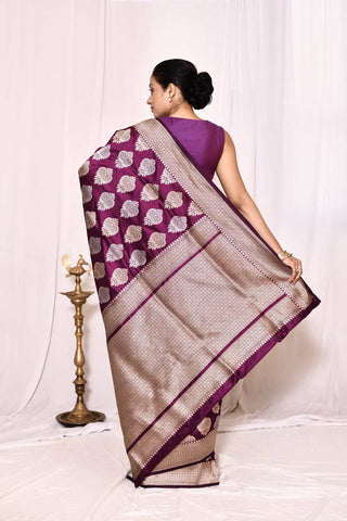 Cadbury Purple Pure Katan Silk Banarasi Handloom Silk Saree