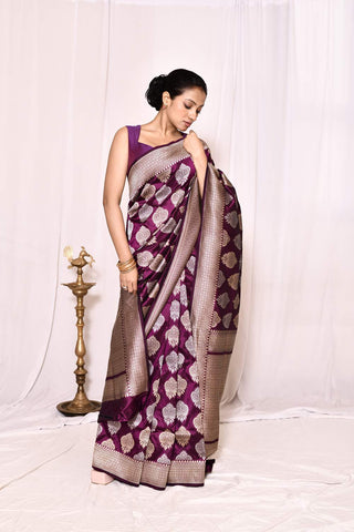 Cadbury Purple Pure Katan Silk Banarasi Handloom Silk Saree