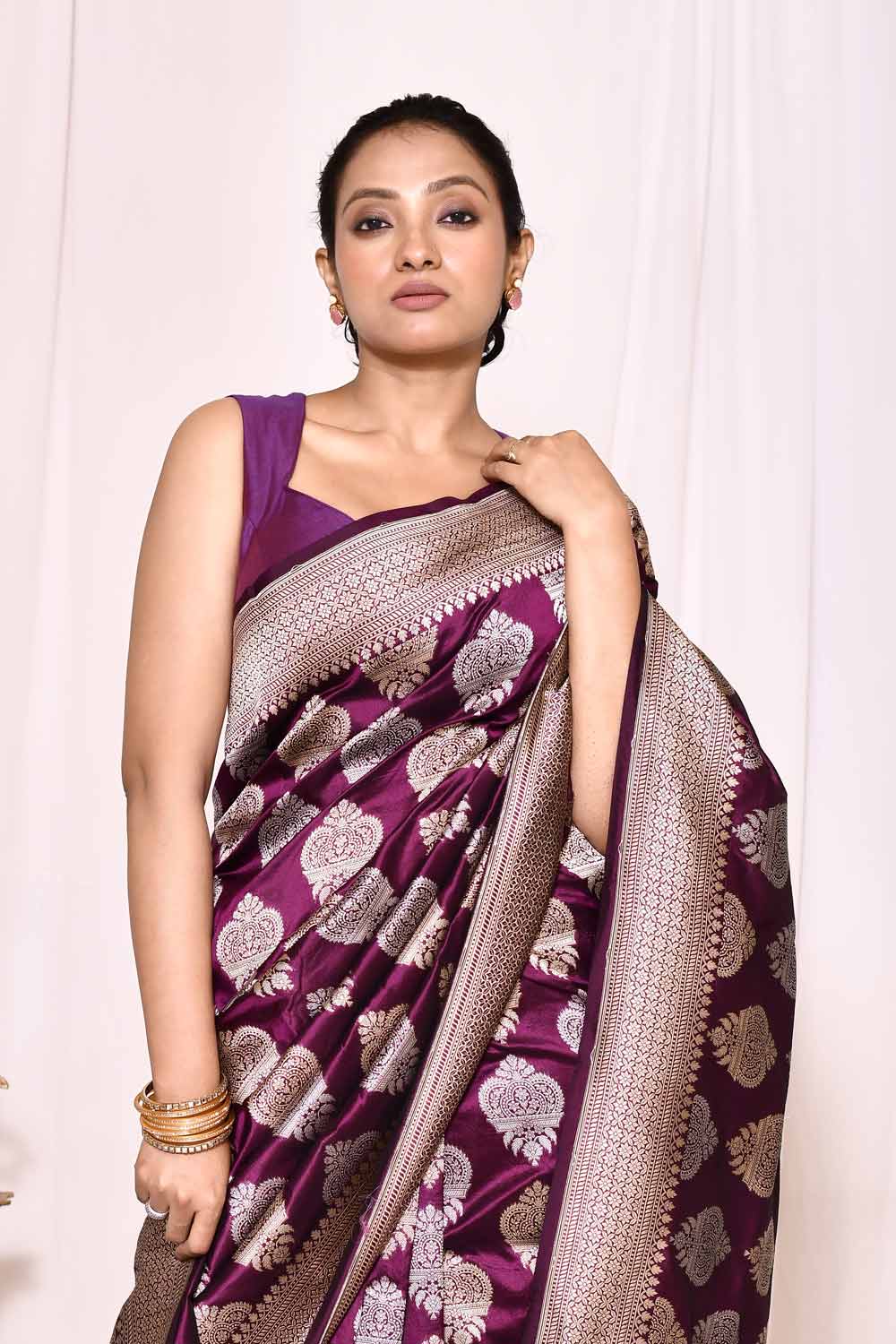 Cadbury Purple Pure Katan Silk Banarasi Handloom Silk Saree