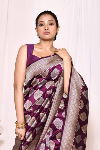 Cadbury Purple Pure Katan Silk Banarasi Handloom Silk Saree