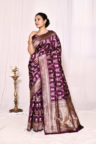 Purple Pure Katan Silk Banarasi Handloom Silk Saree