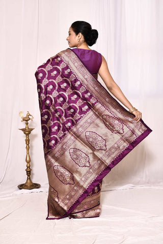 Purple Pure Katan Silk Banarasi Handloom Silk Saree