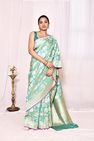 Tourquoise Blue Pure Katan Silk Banarasi Handloom Silk Saree