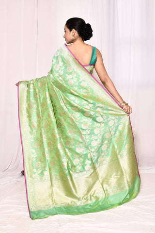 Mint Green Pure Silk Katan Banarasi Handloom Silk Saree