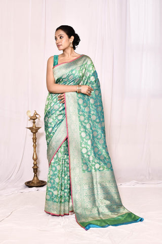 Mint Green Pure Katan Silk Banarasi Handloom Silk Saree