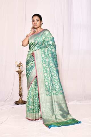 Mint Green Pure Katan Silk Banarasi Handloom Silk Saree