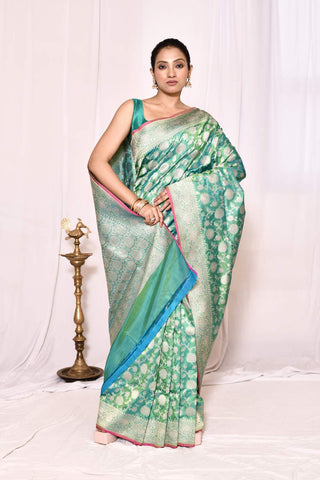 Mint Green Pure Katan Silk Banarasi Handloom Silk Saree