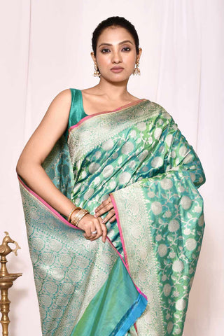 Mint Green Pure Katan Silk Banarasi Handloom Silk Saree