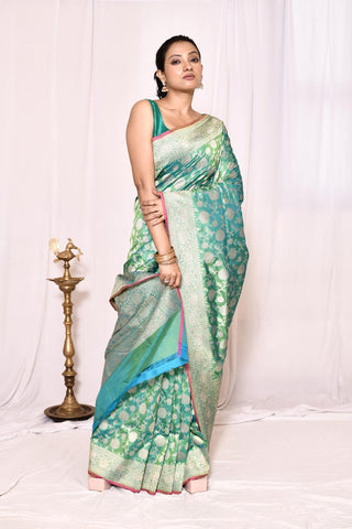 Mint Green Pure Katan Silk Banarasi Handloom Silk Saree