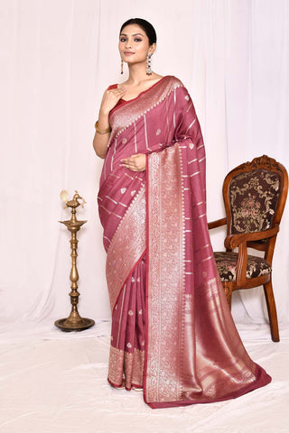 Mauve Pure Tussar Georgette Silk Banarasi Handloom Silk Saree