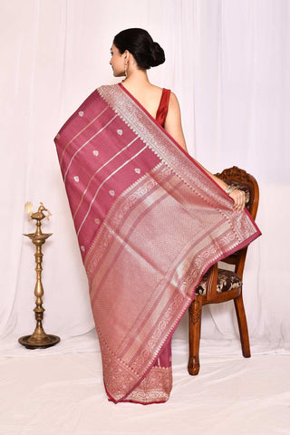 Mauve Pure Tussar Georgette Silk Banarasi Handloom Silk Saree