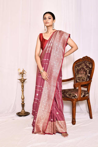 Mauve Pure Tussar Georgette Silk Banarasi Handloom Silk Saree