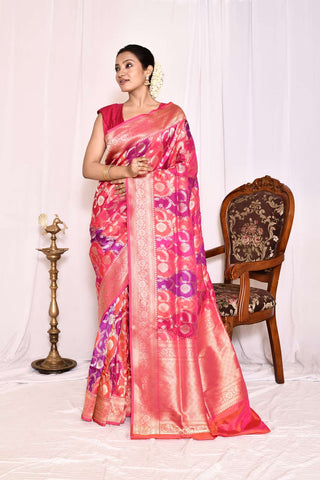 Pink-Purple Pure Katan Silk Banarasi Handloom Silk Saree