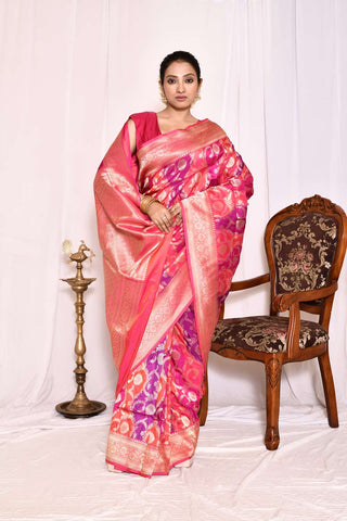 Pink-Purple Pure Katan Silk Banarasi Handloom Silk Saree