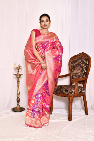 Pink-Purple Pure Katan Silk Banarasi Handloom Silk Saree